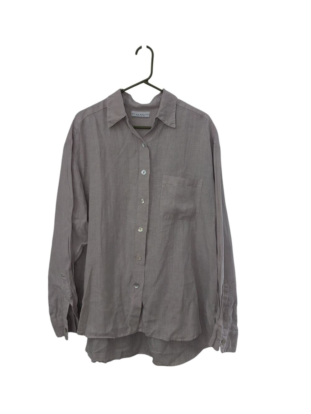 Bryn Walker Gray Linen Top – Size 2X, Oyster Buttons, Made in USA